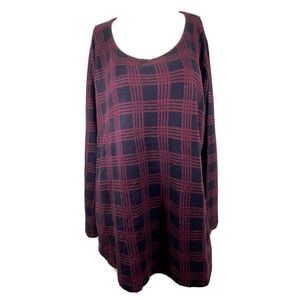 NWT Lane Bryant Womens Burgundy Black Plaid Knit Sweater Top Size 26/28 Pullover